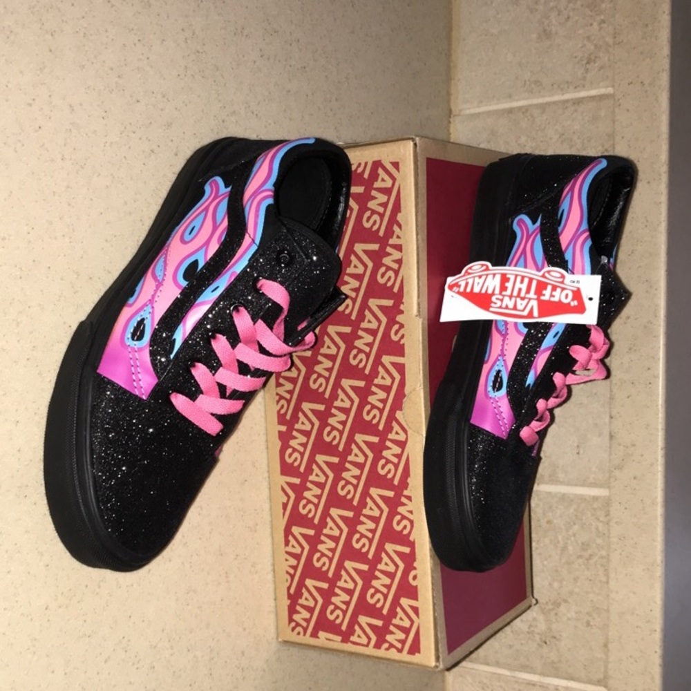 Sparkle flame pink and blue Vans